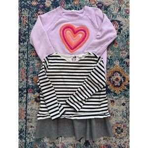 Crewcuts Girls Sweater Lot of 2 Pink Heart Crewneck Striped Peplum‎ Size 8